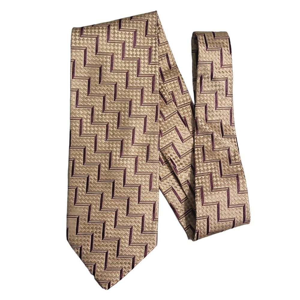 Ermenegildo Zenga Gold & Maroon Diagonal Stairsteps Silk Tie